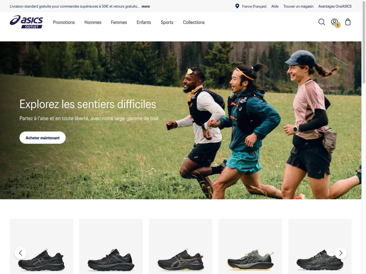 Aperçu du site ASICS Outlet