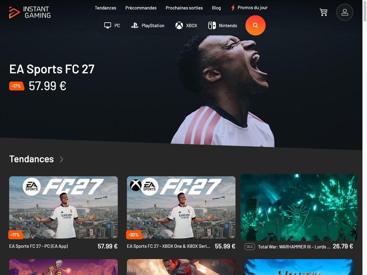 Aperçu du site Instant Gaming