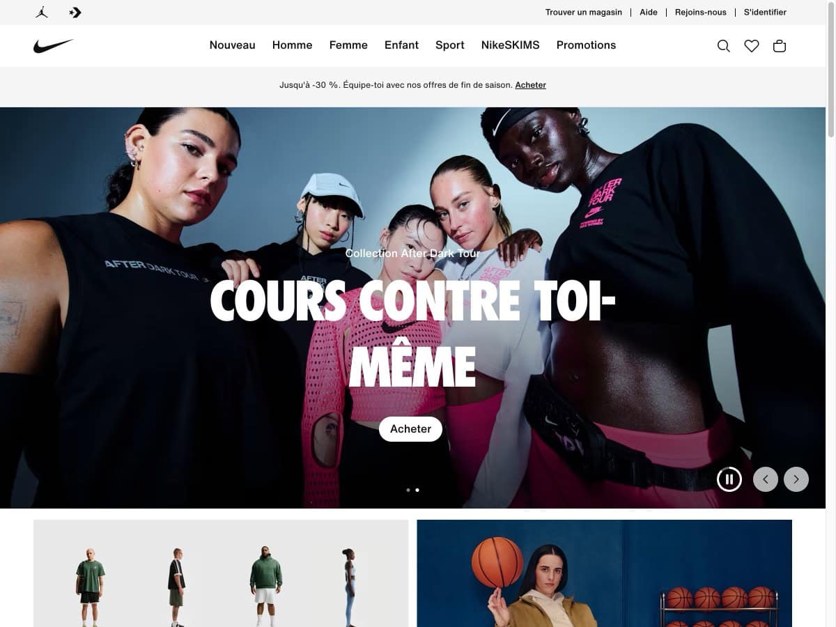 Aperçu du site Nike